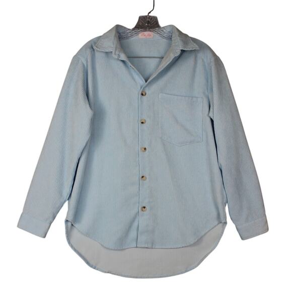 Pink Lily Womens Small Blue LS‎ Corduroy Button Up Top - Picture 1 of 6